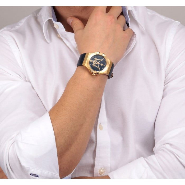  Shop Authentic Maserati Potenza Blue Dial Blue Leather Strap Watch For Men - R8851108035 - Luxxuri