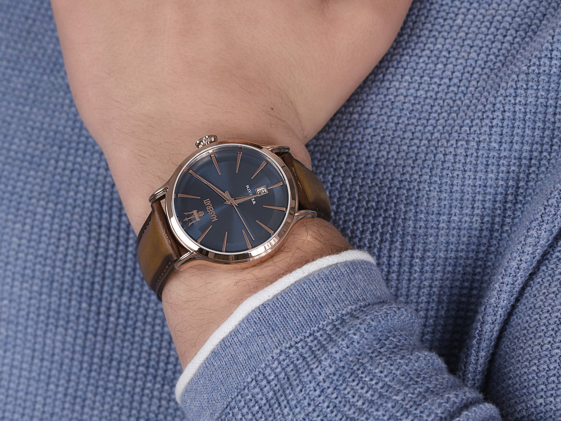  Shop Authentic Maserati Epoca Blue Dial Brown Leather Strap Watch For Men - R8851118001 - Luxxuri