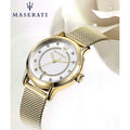  Shop Authentic Maserati Epoca Mother of Pearl Dial Yellow Gold Mesh Strap Watch For Women - R8853118502 - Luxxuri