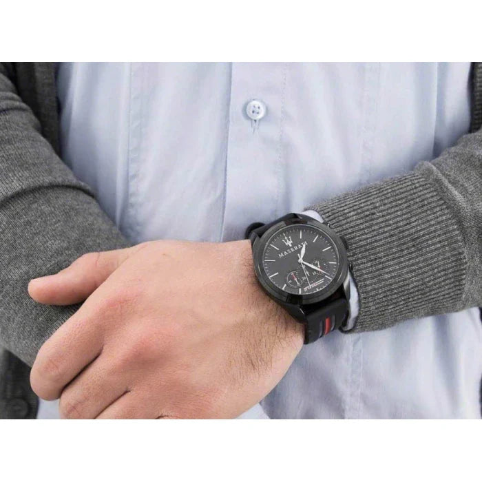  Shop Authentic Maserati Traguardo Chronograph Black Dial Black Rubber Strap Watch For Men - R8871612004 - Luxxuri