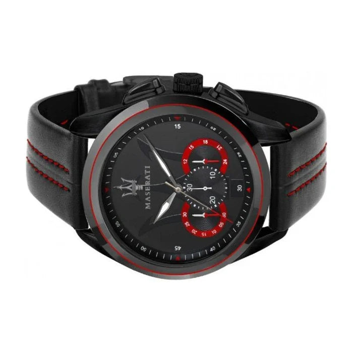  Shop Authentic Maserati Traguardo Chronograph Black Dial Black Leather Strap Watch for Men - R8871612023 - Luxxuri
