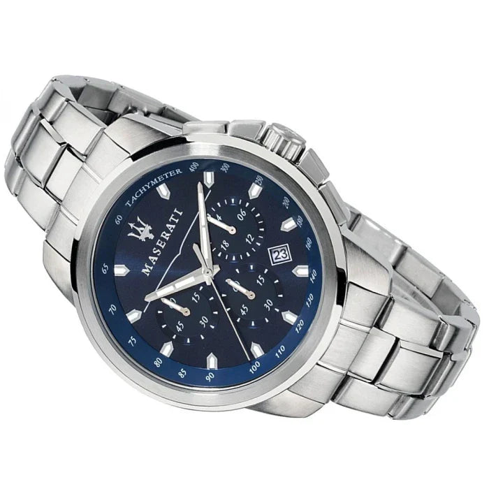  Shop Authentic Maserati Successo Chronograph Blue Dial Silver Steel Strap Watch For Men - R8873621002 - Luxxuri