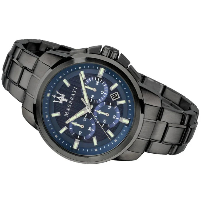  Shop Authentic Maserati Successo Chronograph Blue Dial Black Steel Strap Watch For Men - R8873621005 - Luxxuri
