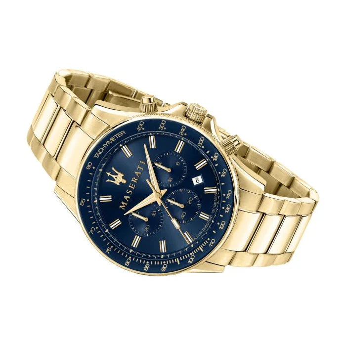  Shop Authentic Maserati SFIDA Analog Blue Dial Gold Stainless Steel Watch For Men - R8873640008 - Luxxuri
