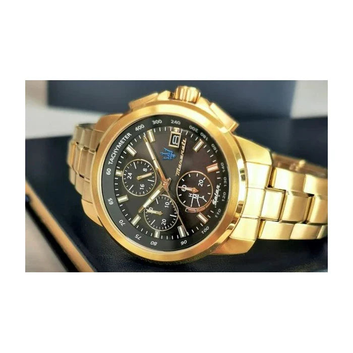  Shop Authentic Maserati Successo Black Dial Gold Stainless Steel Watch For Men - R8873645002 - Luxxuri