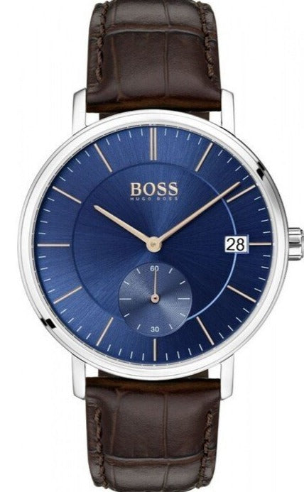  Shop Authentic Hugo Boss Corporal Blue Dial Brown Leather Strap Watch for Men - 151363 - Luxxuri