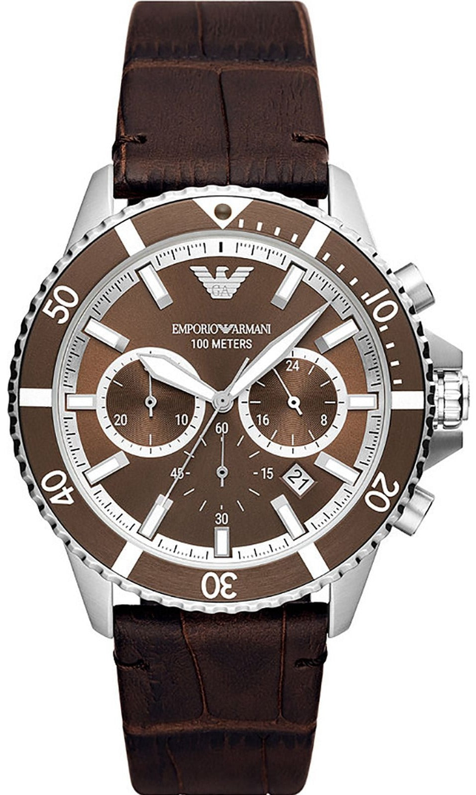  Shop Authentic Emporio Armani Diver Chronograph Brown Dial Brown Leather Strap Watch For Men - AR11486 - Luxxuri
