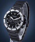  Shop Authentic Emporio Armani Diver Chronograph Black Dial Black Steel Strap Watch For Men - AR80050 - Luxxuri