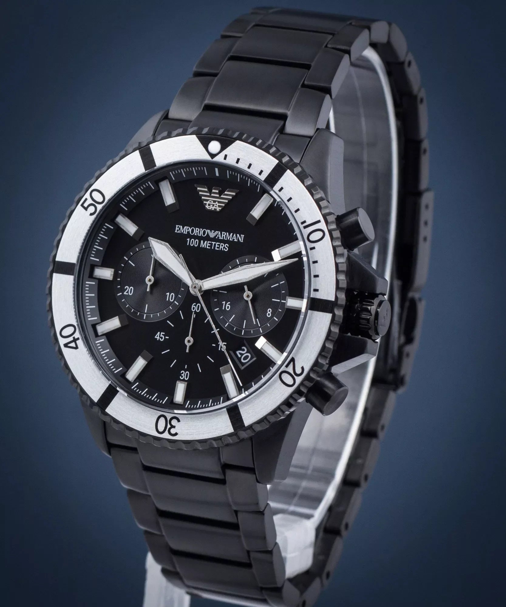  Shop Authentic Emporio Armani Diver Chronograph Black Dial Black Steel Strap Watch For Men - AR80050 - Luxxuri