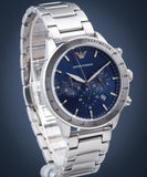  Shop Authentic Emporio Armani Mario Chronograph Blue Dial Silver Steel Strap Watch For Men - AR11306 - Luxxuri