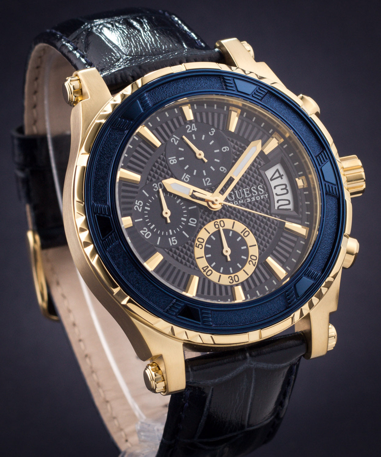  Shop Authentic Guess Pinnacle Chronograph Quartz Blue Dial Blue Leather Strap Watch For Men - W0673G2 - Luxxuri