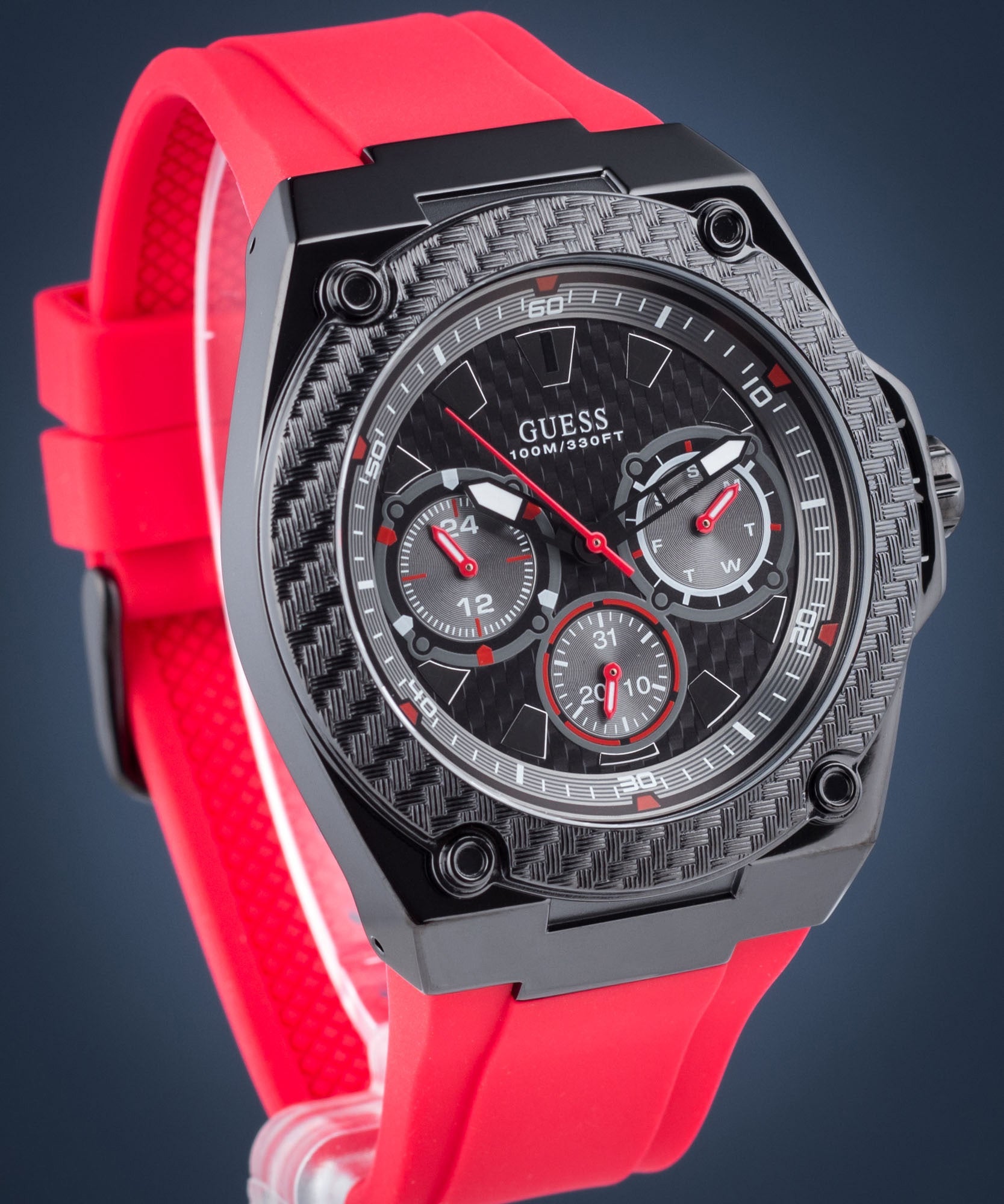  Shop Authentic Guess Legacy Black Dial Red Silicone Strap Watch for Men - W1049G6 - Luxxuri