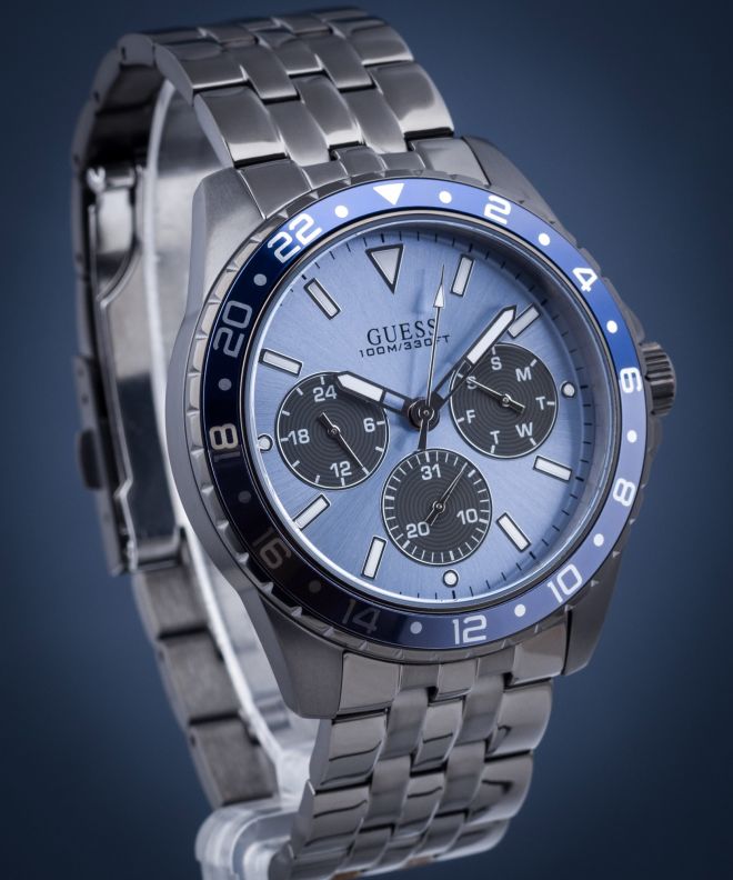 Shop Authentic Guess Odyssey Quartz Blue Dial Gunmetal Steel Strap Watch For Men - W1107G5 - Luxxuri