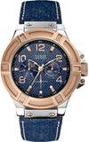  Shop Authentic Guess Rigor Analog Blue Dial Blue Denim Strap Watch For Men - W0040G6 - Luxxuri