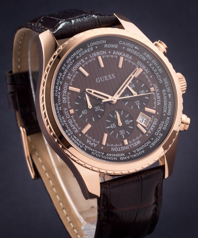  Shop Authentic Guess Pursuit Chronograph Brown Dial Brown Leather Strap Watch for Men - W0500G3 - Luxxuri