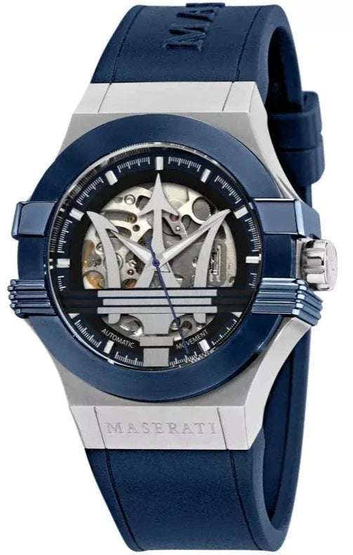  Shop Authentic Maserati Potenza Automatic Skeleton Dial Blue Rubber Strap Watch For Men - R8821108035 - Luxxuri