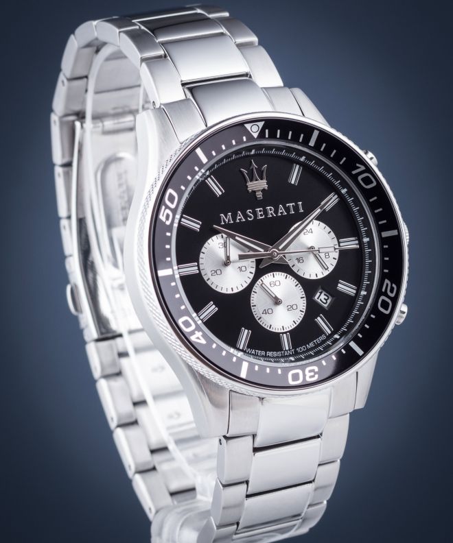  Shop Authentic Maserati SFIDA Chronograph Black Dial Silver Steel Strap Watch For Men - R8873640004 - Luxxuri