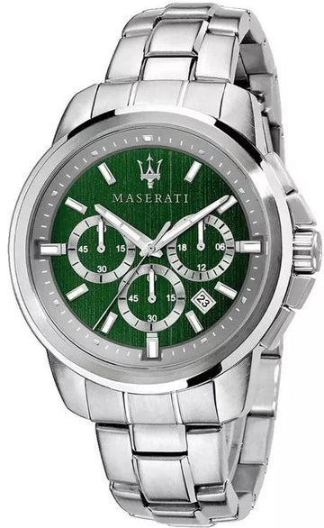  Shop Authentic Maserati Successo Chronograph Green Dial Silver Steel Strap Watch For Men - R8873621017 - Luxxuri