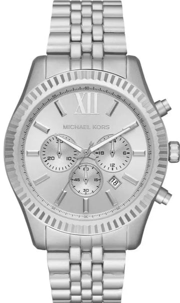  Shop Authentic Michael Kors Lexington Chronograph Silver Dial Silver Steel Strap Watch For Men - MK8789 - Luxxuri
