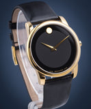 Shop Authentic Movado Museum Black Dial Black Leather Strap Watch For Men - 606876 - Luxxuri