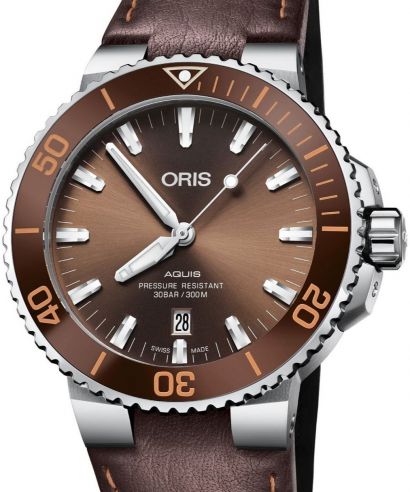  Shop Authentic Oris Aquis Date Brown Dial Brown Leather Strap Watch for Men - 0173377304152-0752412EB - Luxxuri