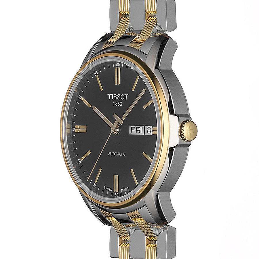Tissot Automatics III Day Date Black Dial Two Tone Steel Strap Watch For Men - T065.430.22.051.00