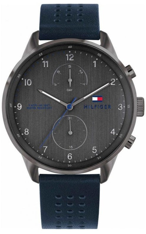  Shop Authentic Tommy Hilfiger Chase Grey Dial Blue Leather Strap Watch for Men - 1791578 - Luxxuri