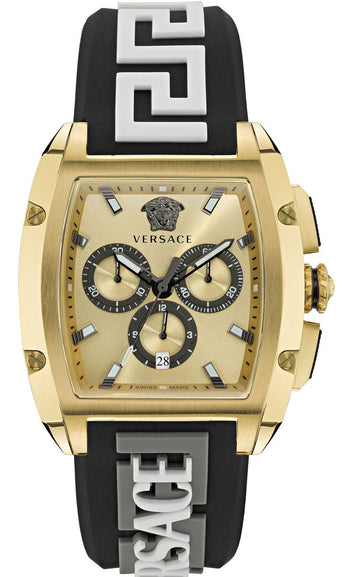  Shop Authentic Versace Dominus Chronograph Gold Dial Black Silicone Strap Watch For Men - VE6H00223 - Luxxuri