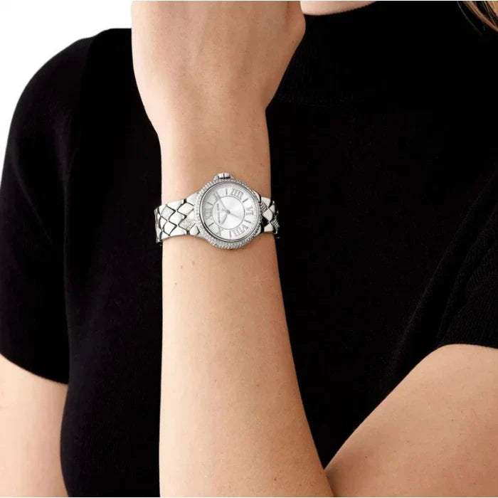  Shop Authentic Michael Kors Camille Pave Crystals Silver Dial Silver Steel Strap Watch for Women - MK4804 - Luxxuri