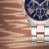  Shop Authentic Michael Kors Bradshaw Chronograph Blue Dial Two Tone Steel Strap Watch For Women - MK6389 - Luxxuri