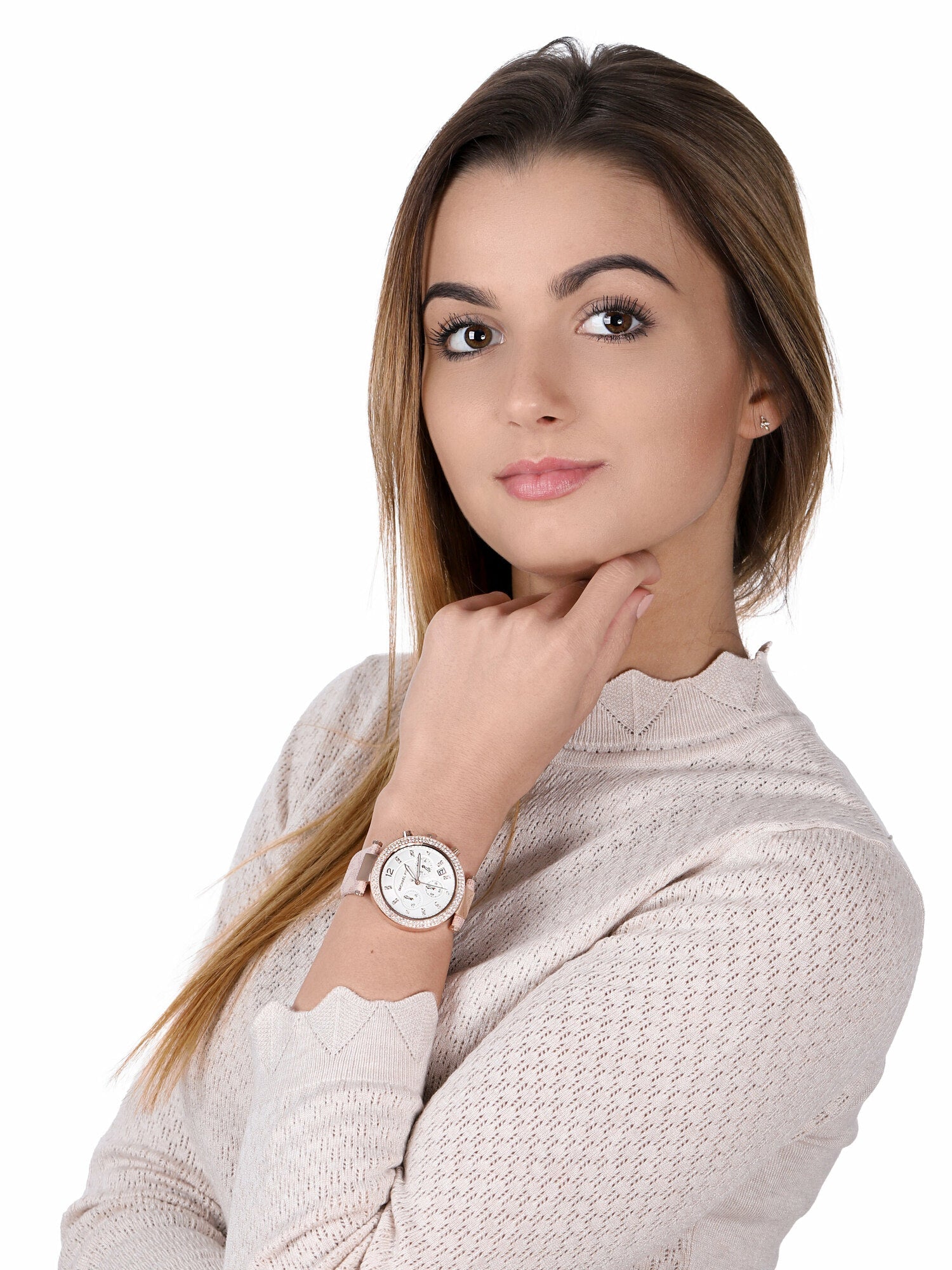  Shop Authentic Michael Kors Parker Chronograph White Dial Pink Leather Strap Watch For Women - MK6935 - Luxxuri