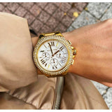  Shop Authentic Michael Kors Camille Chronograph White Dial Gold Steel Strap Watch For Women - MK6994 - Luxxuri