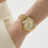  Shop Authentic Michael Kors Lennox Three Hand Gold Dial Gold Steel Strap Watch For Women - MK7229 - Luxxuri