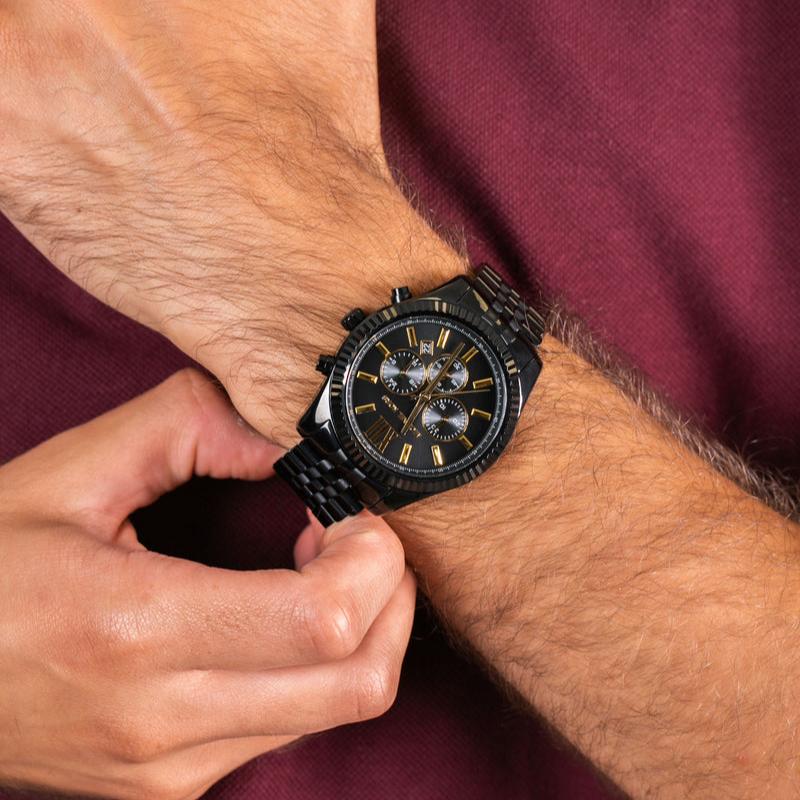  Shop Authentic Michael Kors Lexington Chronograph Black Dial Black Steel Strap Watch for Men - MK8603 - Luxxuri