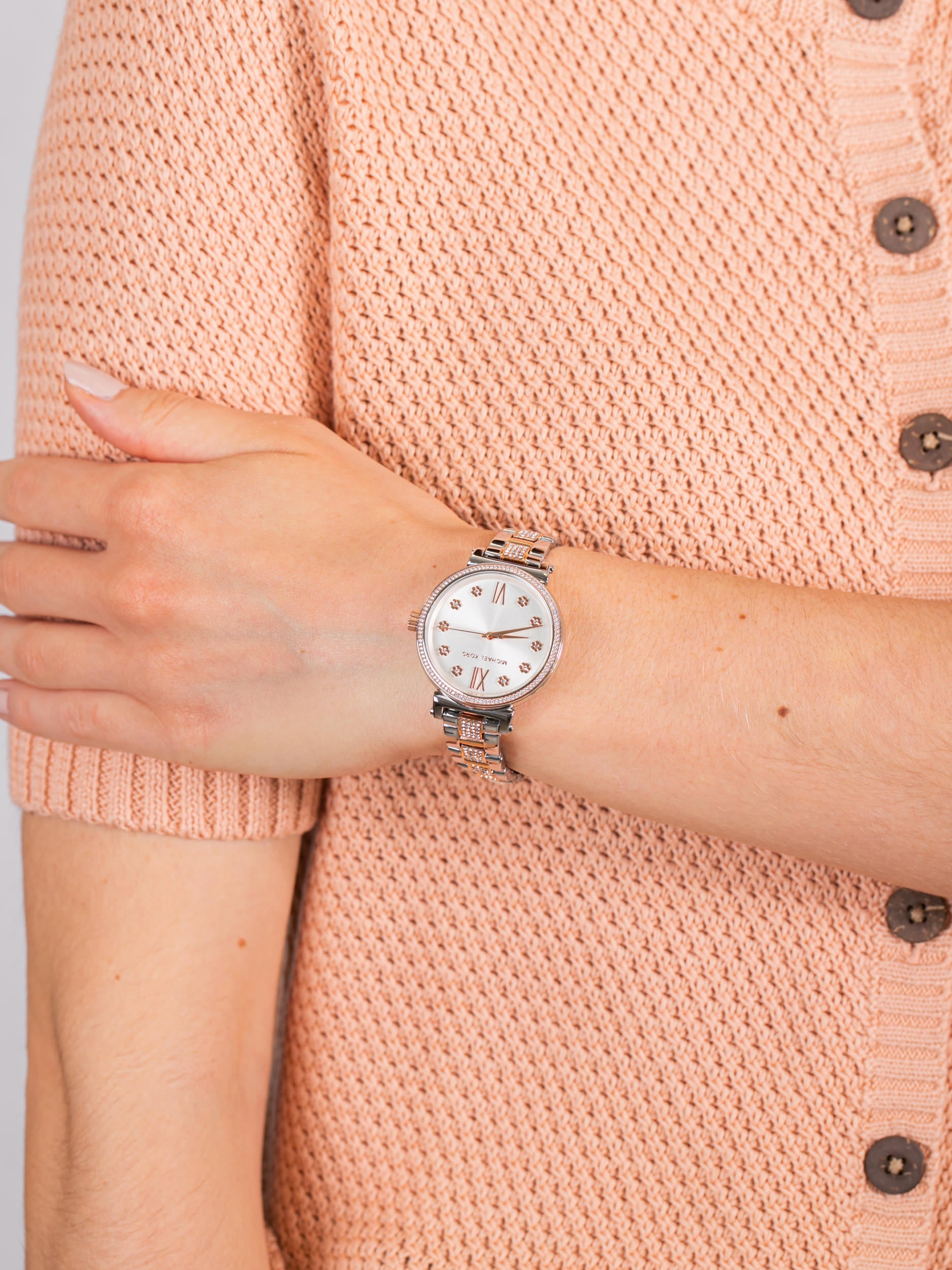  Shop Authentic Michael Kors Sophie Chronograph Silver Dial Two Tone Steel Strap Watch For Women - MK3880 - Luxxuri