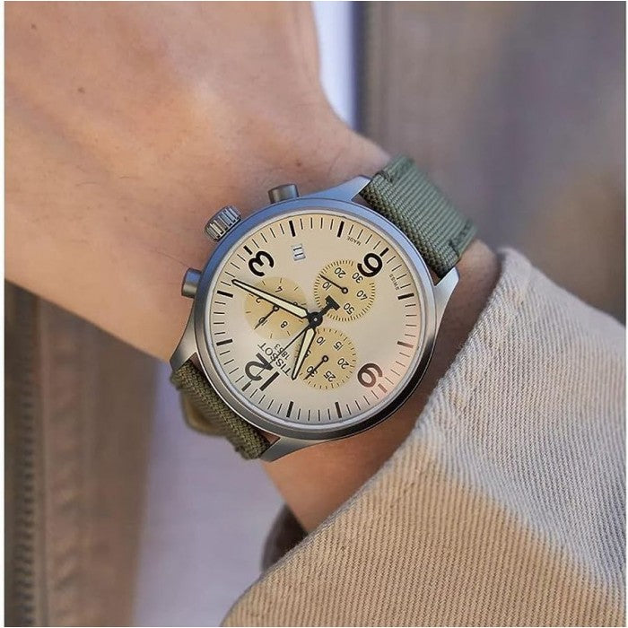  Shop Authentic Tissot T Sport Chrono XL Beige Dial Green Nylon Strap Watch for Men - T116.617.37.267.00 - Luxxuri