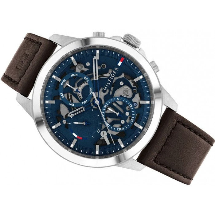  Shop Authentic Tommy Hilfiger Henry Chronograph Blue Dial Brown Leather Strap Watch For Men -1710476 - Luxxuri