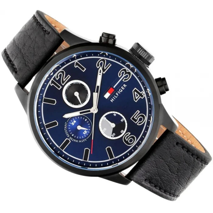  Shop Authentic Tommy Hilfiger Jackson Quartz Blue Dial Black Leather Strap Watch for Men - 1791241 - Luxxuri