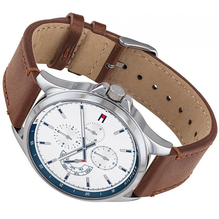  Shop Authentic Tommy Hilfiger Multi Function Quartz White Dial Brown Leather Strap Watch for Men - 1791614 - Luxxuri