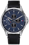  Shop Authentic Tommy Hilfiger Shawn Multifunction Quartz Blue Dial Black Leather Strap Watch for Men - 1791616 - Luxxuri