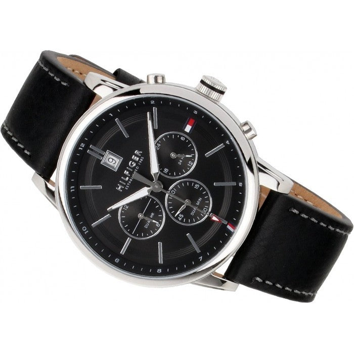  Shop Authentic Tommy Hilfiger Kyle Quartz Black Dial Black Leather Strap Watch for Men - 1791630 - Luxxuri