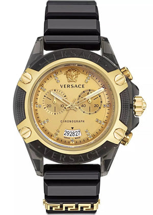  Shop Authentic Versace Icon Active Chrono Gold Dial Black Silicone Strap Unisex Watch - VEZ701623 - Luxxuri