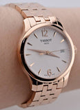  Shop Authentic Tissot T Classic Tradition Lady White Dial Rose Gold Steel Strap Watch for Women - T063.210.33.037.00 - Luxxuri