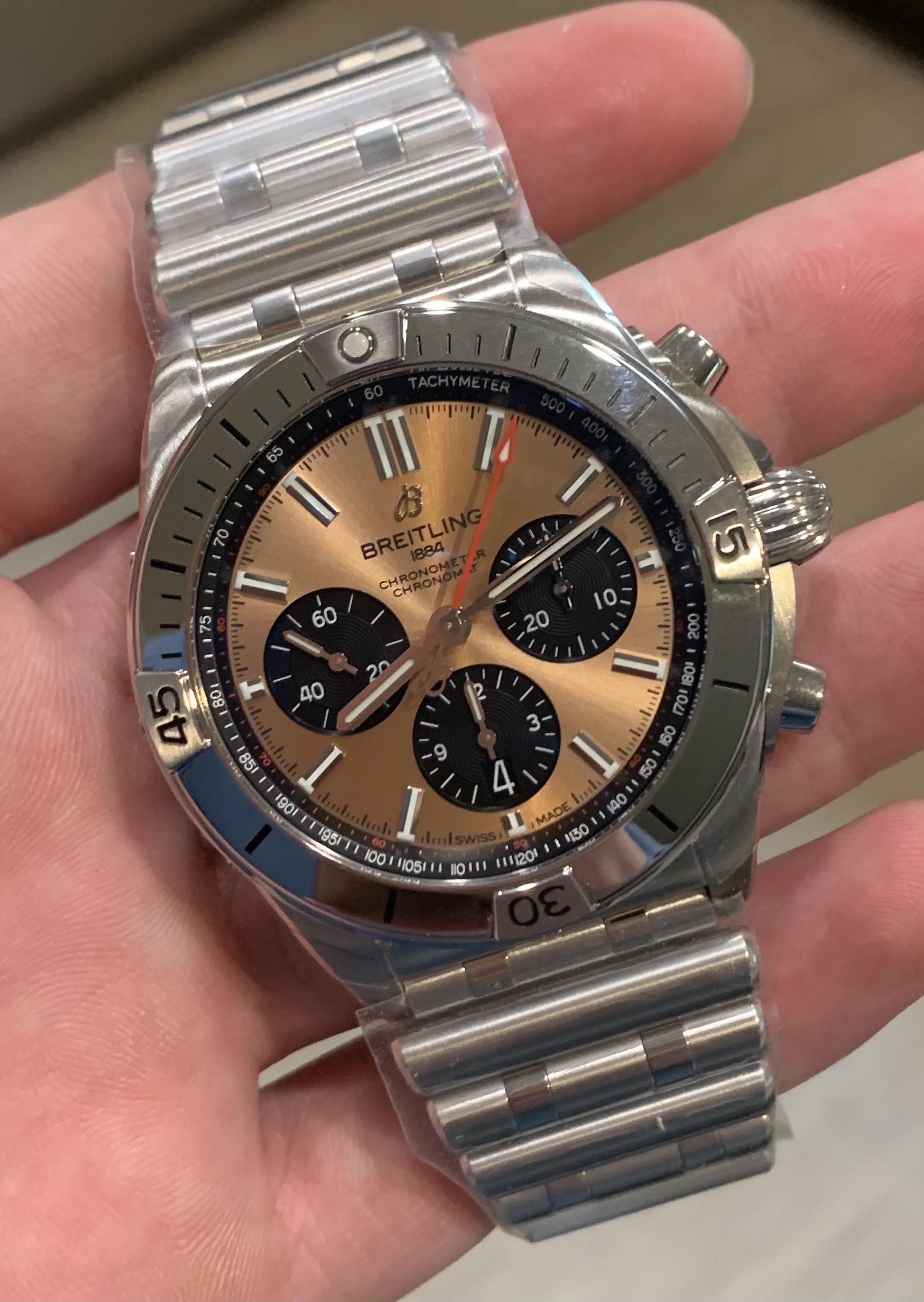  Shop Authentic Breitling Chronomat B01 42 Brown Dial Silver Steel Strap Watch for Men - AB0134101K1A1 - Luxxuri