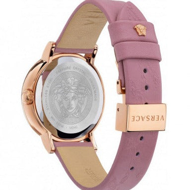  Shop Authentic Versace Virtus Quartz Grey Dial Pink Leather Strap Watch for Women - VEHC00319 - Luxxuri