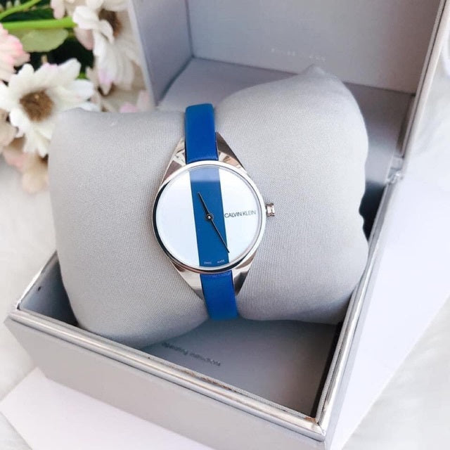  Shop Authentic Calvin Klein Rebel Blue Silver Dial Blue Leather Strap Watch for Women - K8P231V6 - Luxxuri