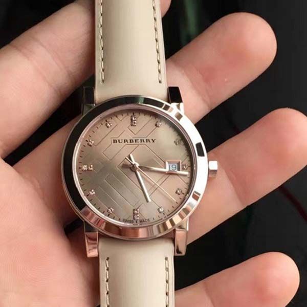  Shop Authentic Burberry The City Diamonds Beige Dial Beige Leather Strap Watch for Women - BU9131 - Luxxuri