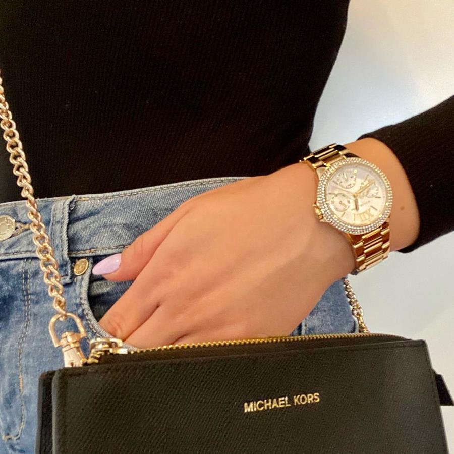 Michael Kors Mini Camille Chronograph White Dial Rose Gold Steel Strap Watch For Women - MK6844