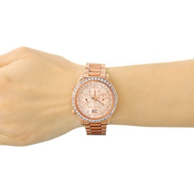Michael Kors Brinkley Rose Gold Dial Rose Gold Steel Strap Watch for Women - MK6204