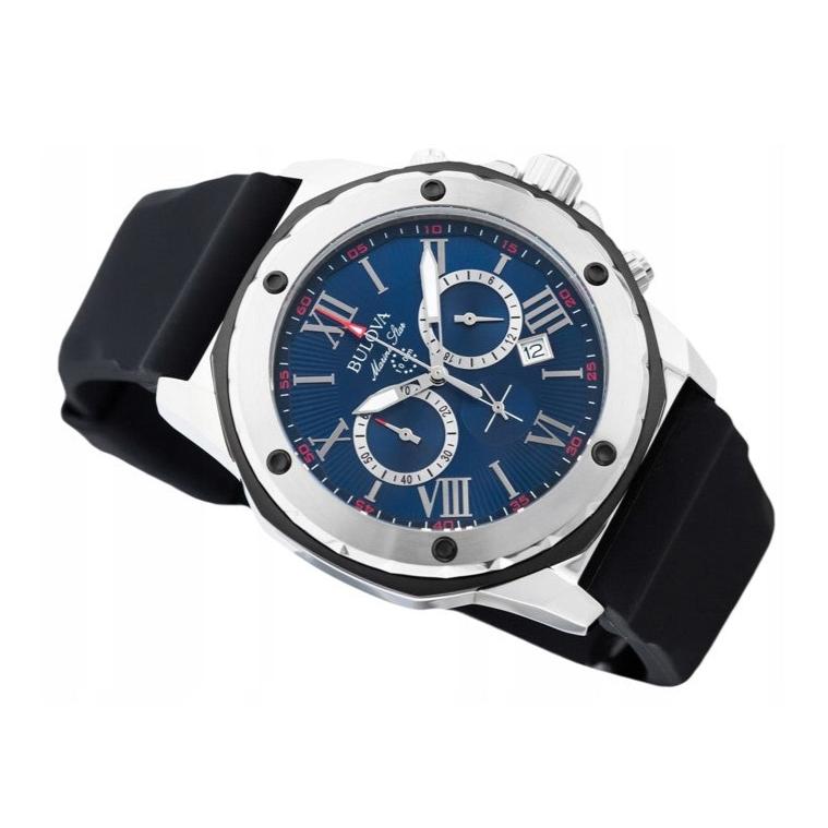  Shop Authentic Bulova Marine Star Blue Dial Black Silicone Strap Watch for Men - 98B258 - Luxxuri